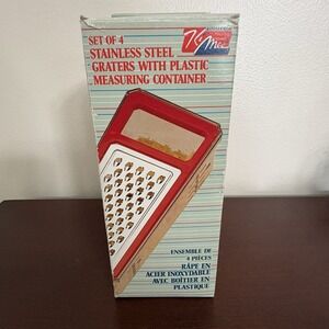 Set Of 4 Stainless Steel Graters With Plastic Measuring Container